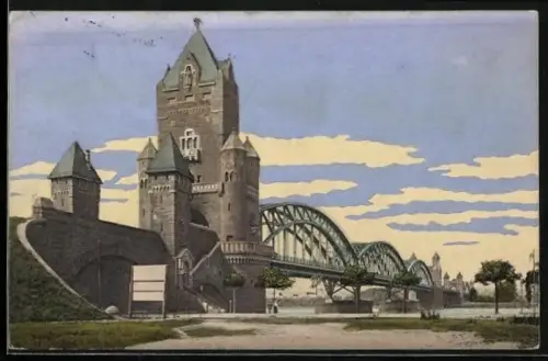 AK Mainz, Gesamtansicht der Kaiserbrücke