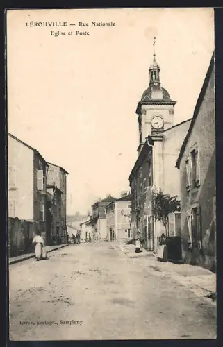 AK Lérouville, Rue Nationale, Église et Poste