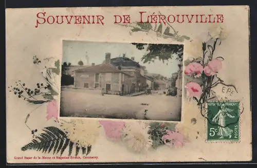 AK Lérouville, Strassenkreuzung mit Platz und Gebäude, Blumen, Rahmen
