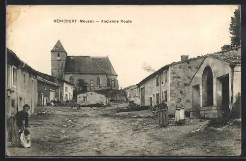 AK Génicourt, Strassenpartie mit Blick zur Kirche