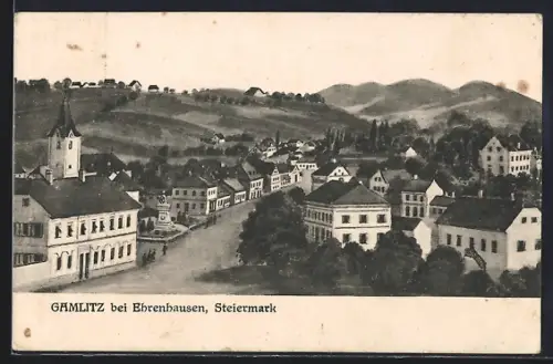 AK Gamlitz, Ortsansicht mit Strasse aus der Vogelschau