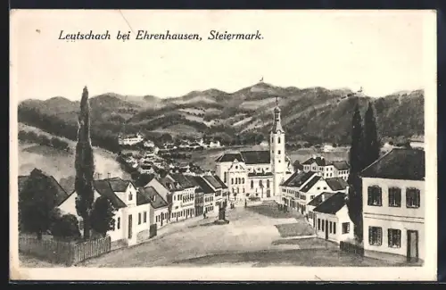 AK Leutschach bei Ehrenhausen, Strassenpartie mit Kirche