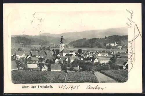 AK Leutschach, Teilansicht mit Bäumen