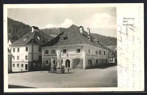 AK Oberzeiring /Stmk., Marktplatz mit Gasthaus Zum grünen Specht