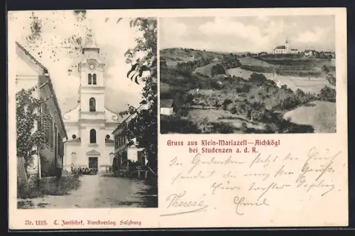 AK Klein-Mariazell bei Studenzen, Aichkögl, Panorama, Kirche