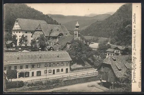 AK Gross-Reifling in Steiermark, Strassenpartie mit Pension Viesinger