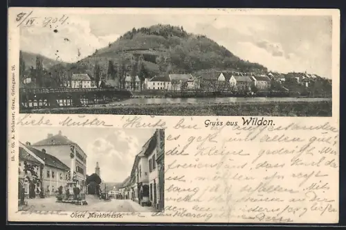 AK Wildon, Teilansicht, Obere Marktstrasse mit Denkmal