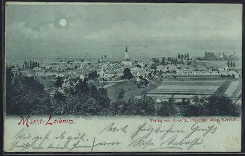 Mondschein-AK Leibnitz, Teilansicht mit Bäumen