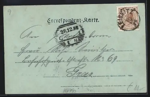 Mondschein-AK Leibnitz, Teilansicht mit Bäumen