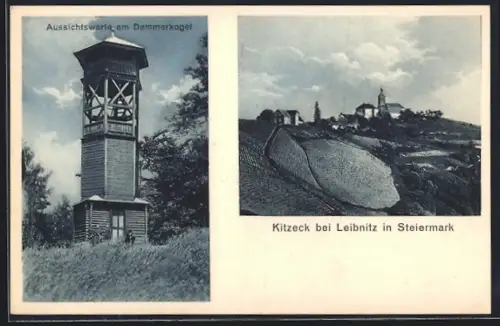 AK Kitzeck bei Leibnitz, Ortsansicht von fern, Demmerkogel-Aussichtswarte