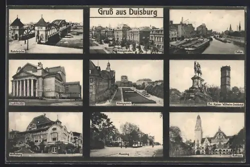 AK Duisburg, Königstrasse, Ruhrbrücke, Wolfsburg