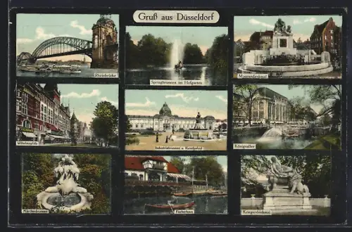 AK Düsseldorf, Rheinbrücke, Moorendenkmal, Fischerhaus