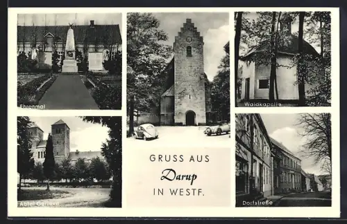 AK Darup, Abtei Gerleve, Ehrenmal, Waldkapelle, Dorfstrasse, Kirche