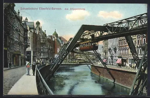 AK Elberfeld-Barmen, Am Döppersberg, Schwebebahn, Strassenpartie