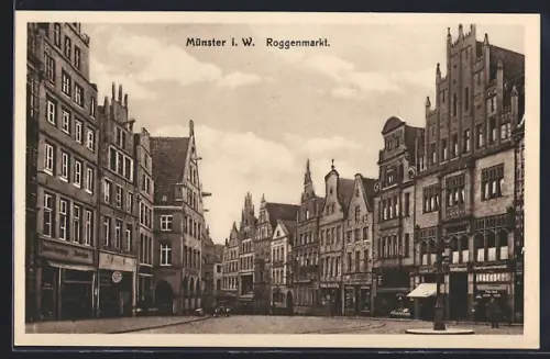 AK Münster / Westfalen, Strassenblick auf den Roggenmarkt