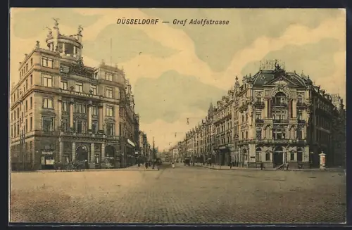 AK Düsseldorf, Graf Adolfstrasse, Hotel Hansa, Hotel Bristol mit Häuserzeilen