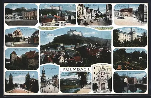 AK Kulmbach, Spitalgasse, Neue Volksschule, Bergschlösschen, Marktplatz, Alte Stadtmauer