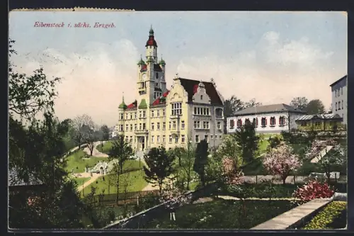 AK Eibenstock /Erzgebirge, Rathaus mit Anlagen