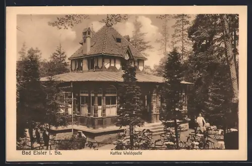 AK Bad Elster /Sa., Kaffee Waldquelle mit Terrasse u. Kellner