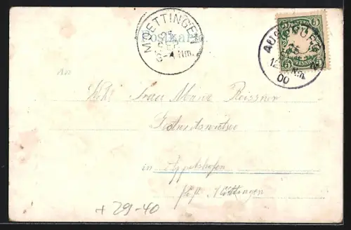 Goldfenster-AK Augsburg, Teilansicht mit Strassenpartie