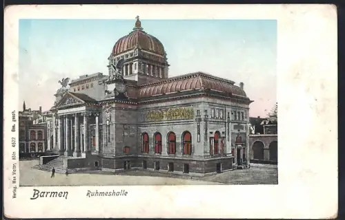 Goldfenster-AK Barmen, Ruhmeshalle mit leuchtenden Fenstern u. Kuppel