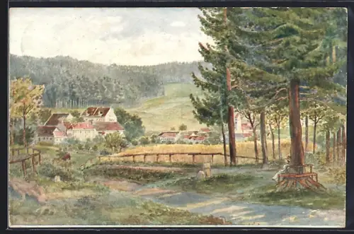 AK Aystetten, Blick vom Malerwinkel, idyllische Partie am Wanderweg