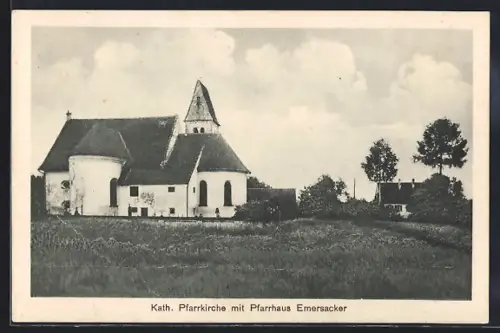 AK Emersacker, Kath. Pfarrkirche mit Pfarrhaus