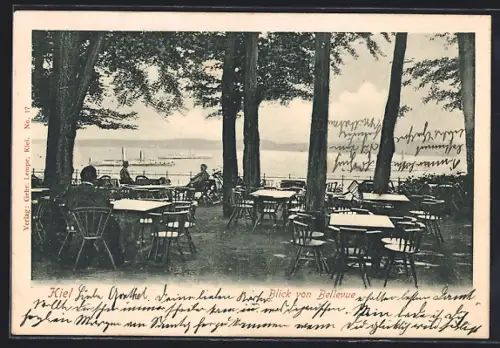 AK Kiel, Gaststätte Bellevue, Gartenpartie mit Wasserblick