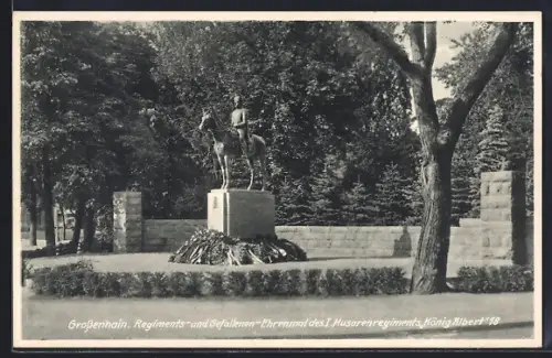 AK Grossenhain / Sachsen, Regiments- u. Gefallenen-Ehrenmal des I. Husarenrgts. König Albert 18