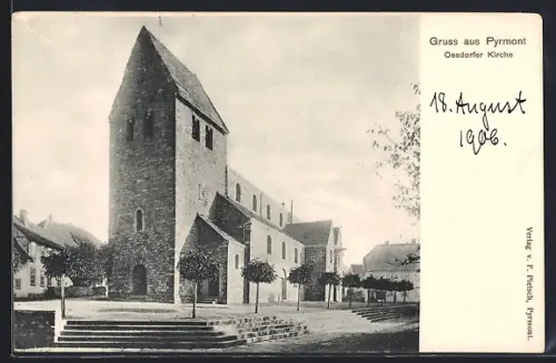 AK Pyrmont, Oesdorfer Kirche, Panorama mit Treppenzugang