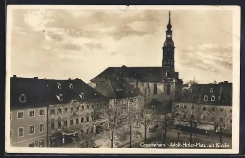 AK Grossenhain / Sachsen, Platz mit Kirche aus der Vogelschau