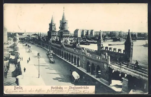 AK Berlin-Friedrichshain, Hochbahn, Oberbaumbrücke