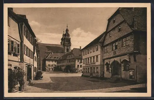 AK Amorbach im Odenwald, Am Rathaus mit Blick zur Kirche