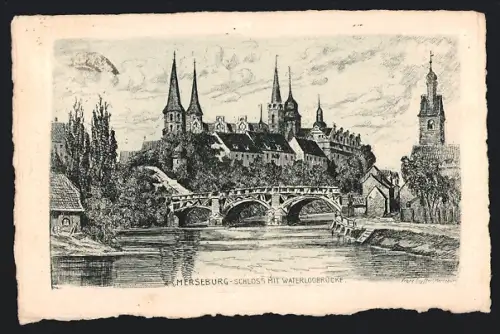 AK Merseburg, Schloss mit Waterloobrücke
