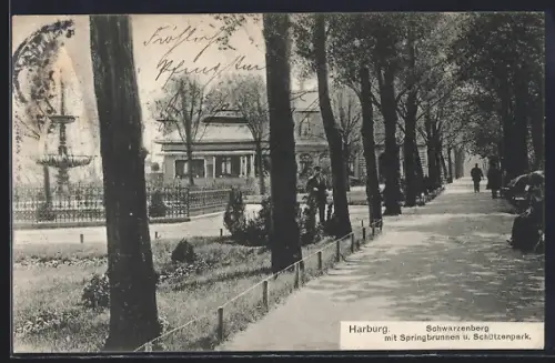 AK Hamburg-Harburg, Schwarzenberg mit Springbrunnen u. Schützenpark