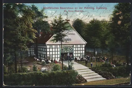 AK Duisburg, Westfälisches Bauernhaus an der Monning, Gasthaus, Inh. Georg Deuerlein