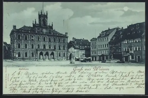 Mondschein-AK Weimar / Thüringen, Partie am Rathaus