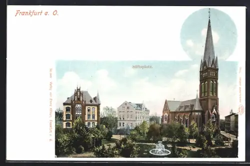 AK Frankfurt a. O., Partie am Stiftsplatz mit Parkanlagen und Brunnen