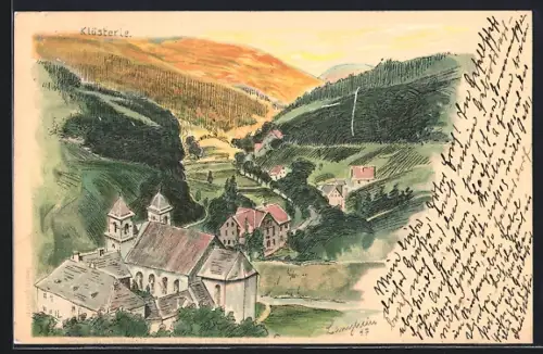 Lithographie Bad Rippoldsau, Ortsansicht mit Klösterle