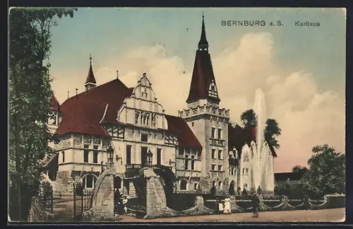 AK Bernburg a. S., Kurhaus mit Fontäne