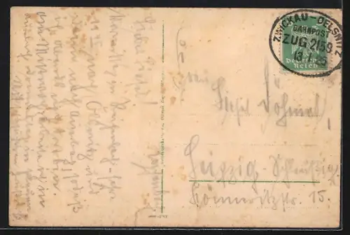 AK Reichenbach i. V., Weinhold-Strasse mit Krieger-Denkmal