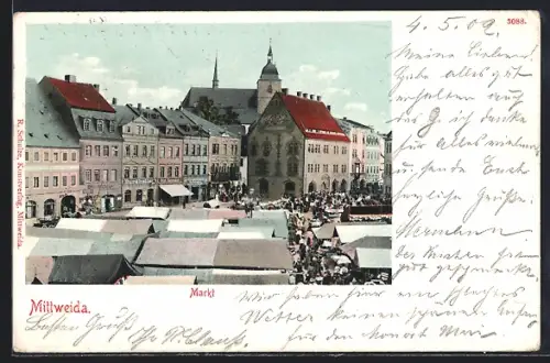 AK Mittweida, Markt mit Geschäften