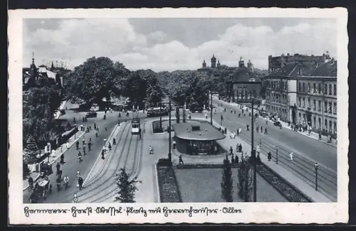 AK Hannover, Platz mit Herrenhauser Allee mit Strassenbahn