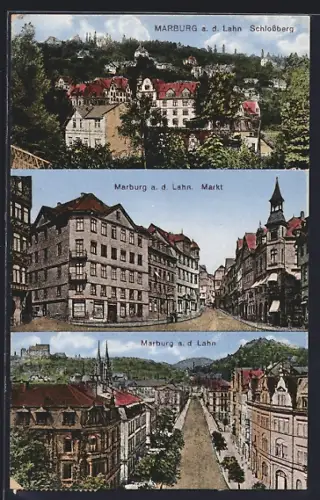 AK Marburg a. d. Lahn, Schlossberg, Markt, Strassenpartie