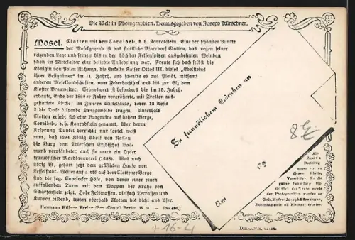 Foto-AK NPG Nr. 488: Clotten /Mosel, Teilansicht mit dem Coraidelstein