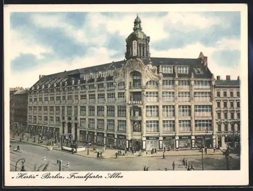 AK Berlin-Friedrichshain, Das Hertie Kaufhaus in der Frankfurter Allee