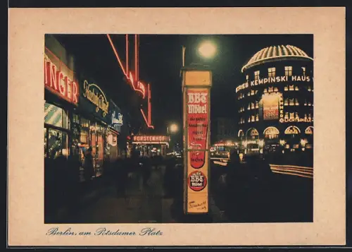 AK Berlin-Tiergarten, Nachtleben am Potsdamer Platz