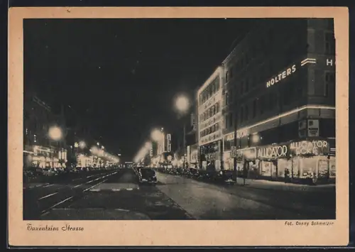 AK Berlin-Charlottenburg, Illuminierte Tauentzienstrasse bei Nacht