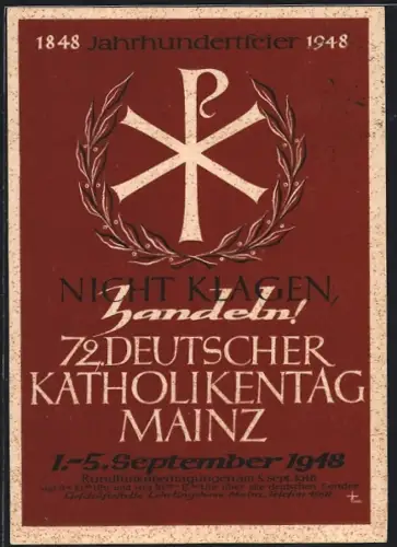 Künstler-AK Mainz, 72. Dt. Katholikentag 1948, Christusmonogramm