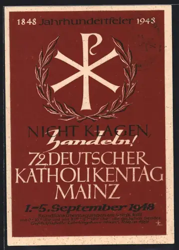 Künstler-AK Mainz, 72. Dt. Katholikentag 1948, Christusmonogramm